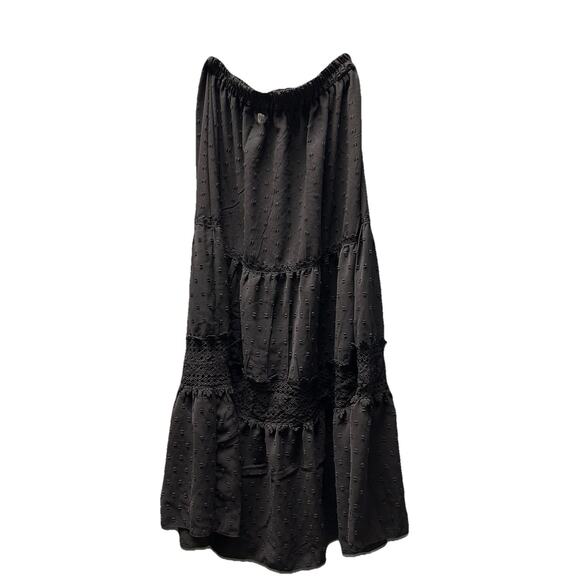 NWT Maxi in Black Eyelet Pull-on Skirt Small Long Lace 3 Tiered - Picture 1 of 6